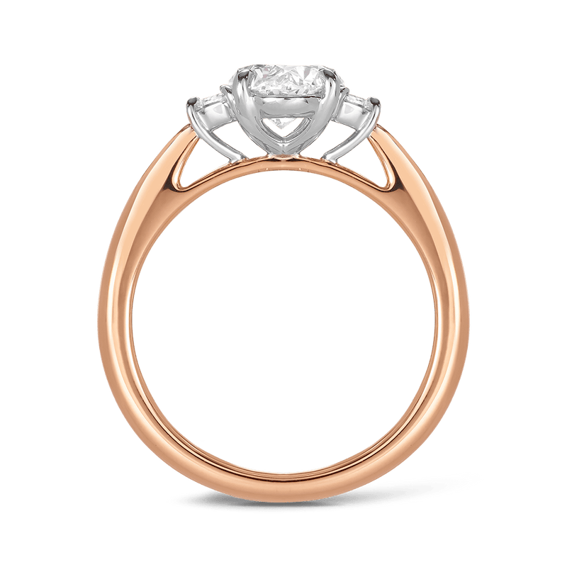1.50 Carat Oval and Half-Moon Diamond Trilogy Engagement Ring in 18ct Rose Gold Hardy Brothers 