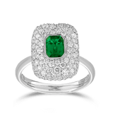 Emerald and Pavé Diamond Ring in 18ct White Gold Hardy Brothers 