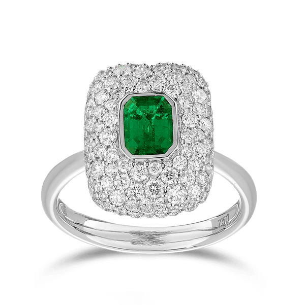 Emerald and Pavé Diamond Ring in 18ct White Gold Hardy Brothers 