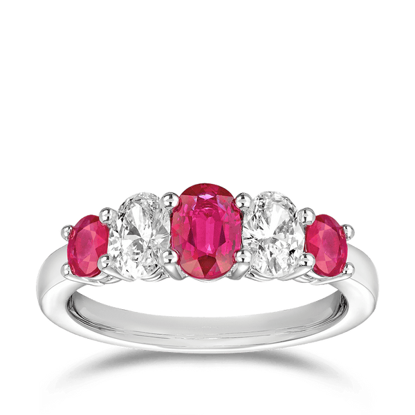 Oval Cut Ruby and Diamond Ring in 18ct White Gold Hardy Brothers 