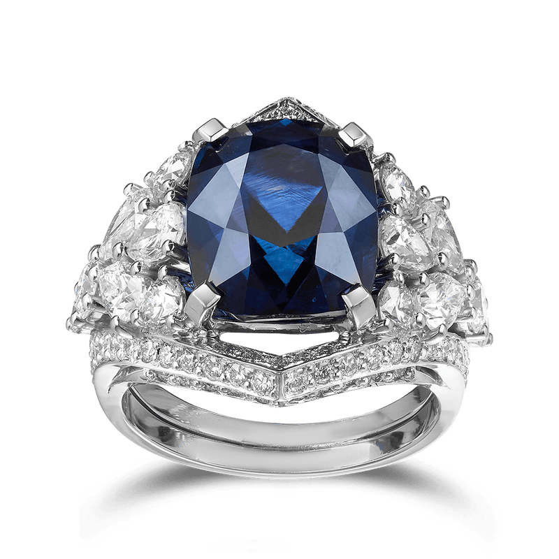 Vault 11.04 Carat Cushion Cut Sapphire Ring in 18ct White Gold Hardy Brothers 