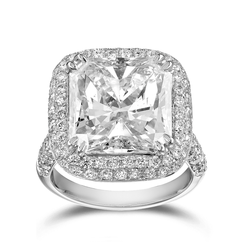 Vault 12.14 Carat Radiant Cut Diamond Halo Ring in 18ct White Gold Hardy Brothers 