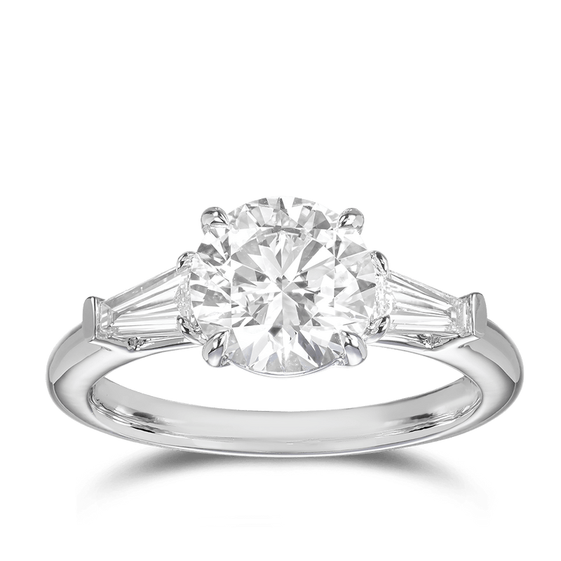 2.00ct Round Brilliant and Baguette Trilogy Engagement Ring in 18ct White Gold Hardy Brothers 