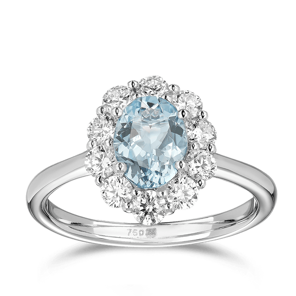 Aquamarine and Diamond Ring in 18ct White Gold Hardy Brothers 