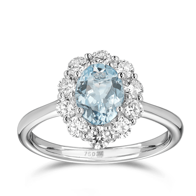 Aquamarine and Diamond Ring in 18ct White Gold Hardy Brothers 