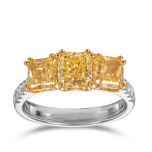 Vault 3.43 Carat Yellow Diamond Trilogy Ring in 18ct White Gold Hardy Brothers 