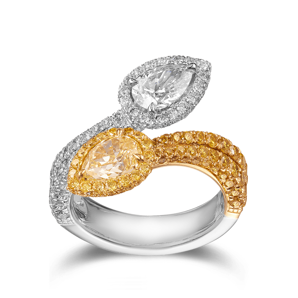 Vault 3.64 Carat Pear Cut Yellow and White Diamond Ring Hardy Brothers 