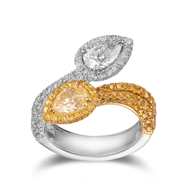 Vault 3.64 Carat Pear Cut Yellow and White Diamond Ring Hardy Brothers 