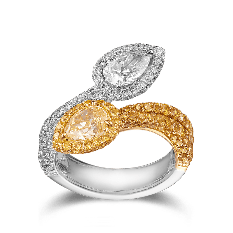 Vault 3.64 Carat Pear Cut Yellow and White Diamond Ring Hardy Brothers 