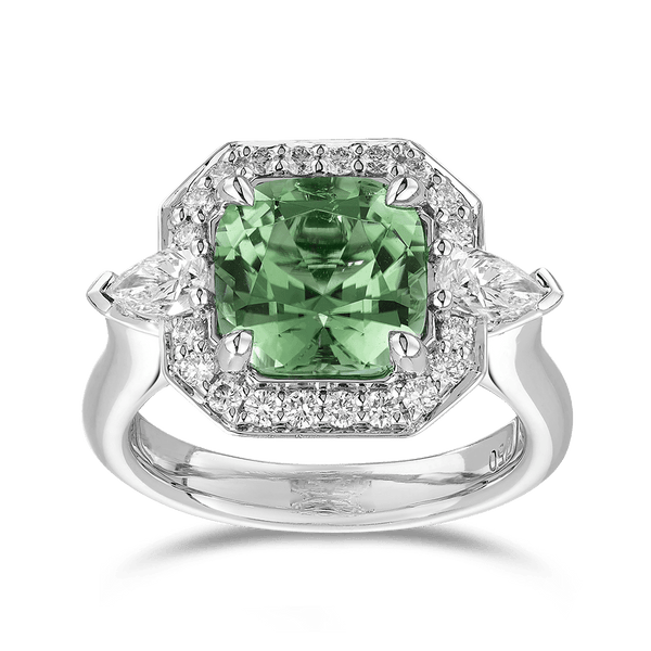 Mint Tourmaline and Diamond Ring in 18ct White Gold Hardy Brothers 