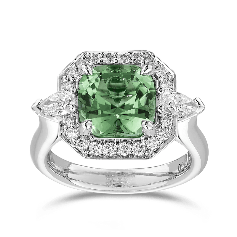 Mint Tourmaline and Diamond Ring in 18ct White Gold Hardy Brothers 