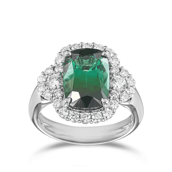 Green Tourmaline and Diamond Ring in 18ct White Gold Hardy Brothers 