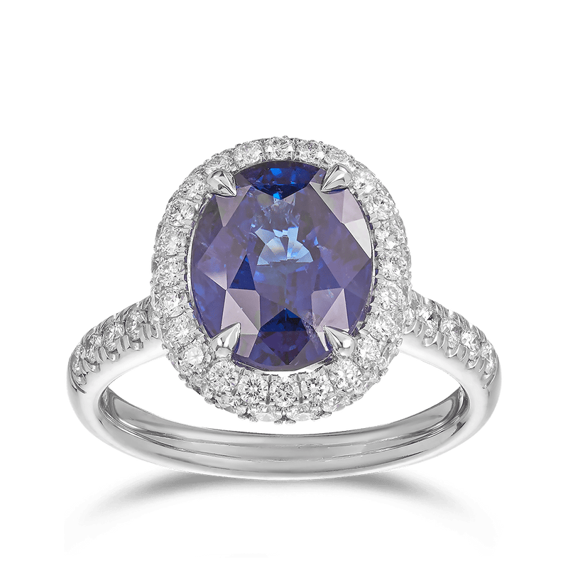 5.88 Carat Ceylon Sapphire and Diamond Ring in 18ct White Gold Hardy Brothers 