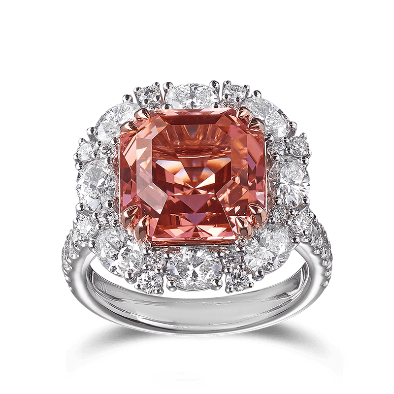 9.82 Carat Peach Tourmaline and Diamond Ring in 18ct White Gold Hardy Brothers 