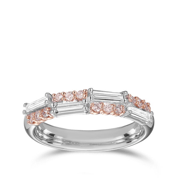 Argyle Pink Diamond and Baguette Cut White Diamond Battenberg Band Hardy Brothers Jewellers