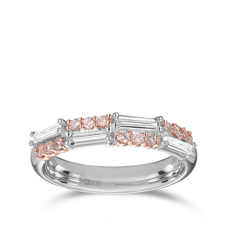 Argyle Pink Diamond and Baguette Cut White Diamond Battenberg Band Hardy Brothers Jewellers