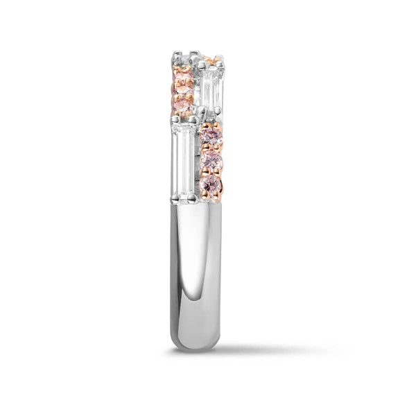 Argyle Pink Diamond and Baguette Cut White Diamond Battenberg Band Hardy Brothers Jewellers