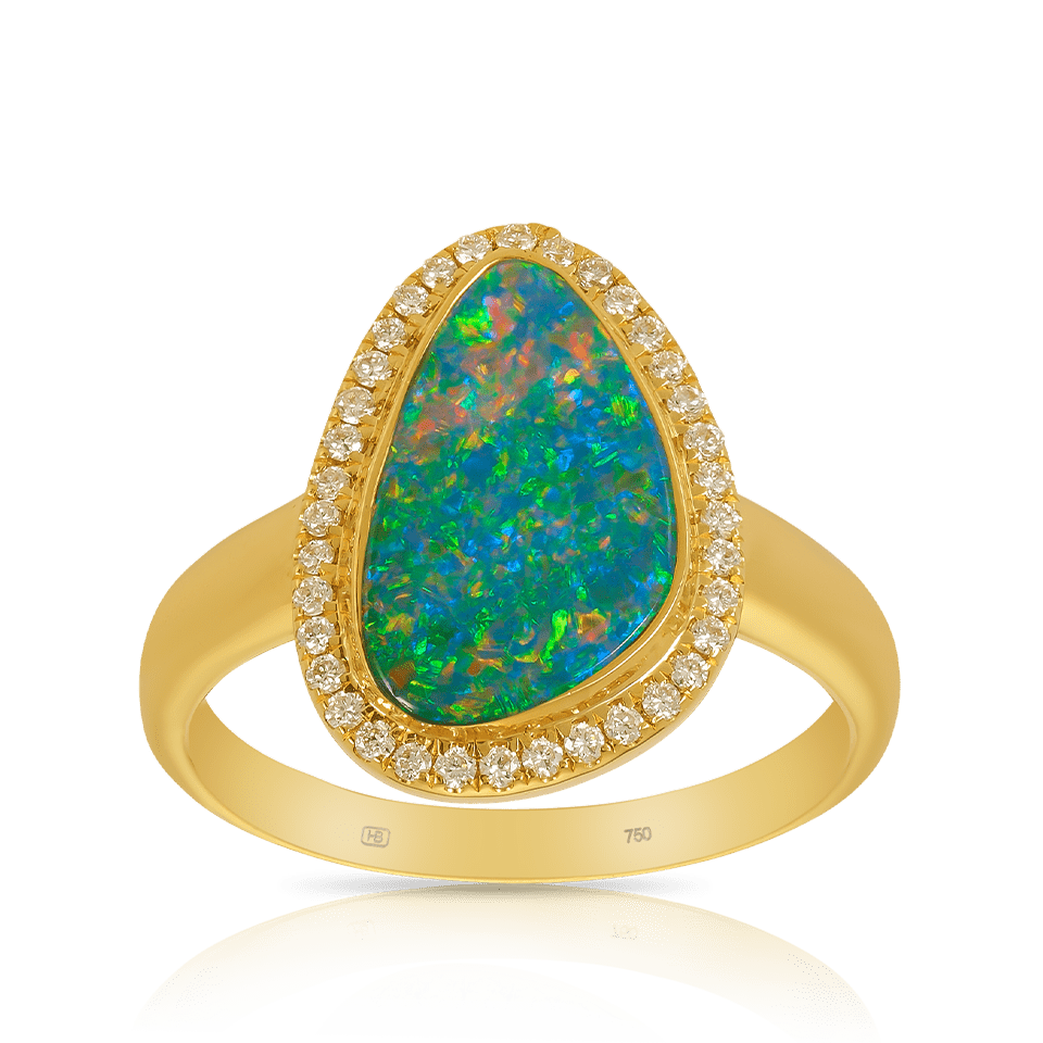 Australian Opal Ring with Diamonds in 18ct Yellow Gold