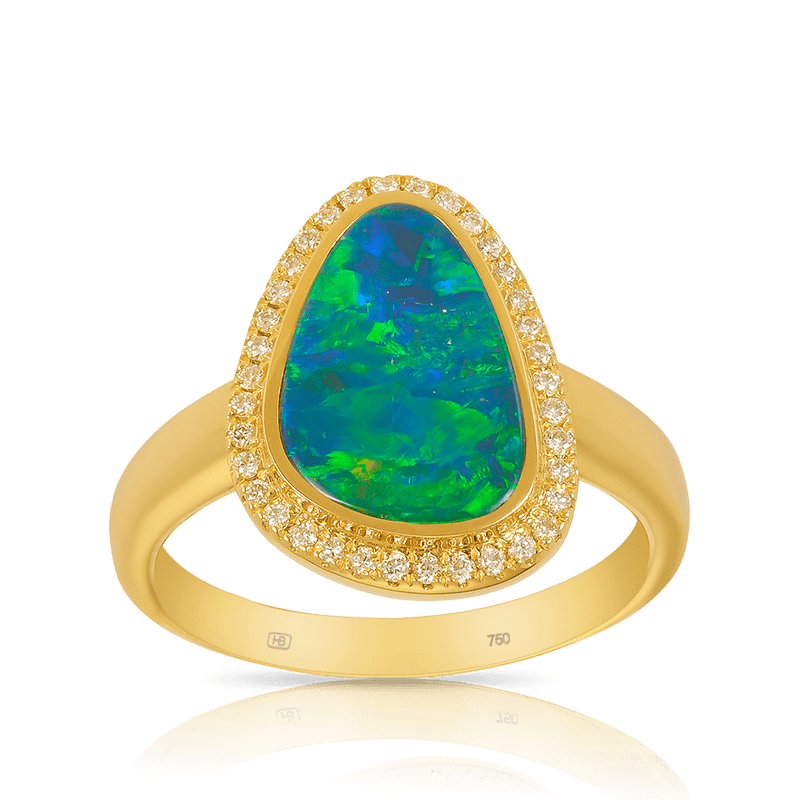 Australian Opal Ring with Diamonds in 18ct Yellow GoldHardy Brothers Jewellers