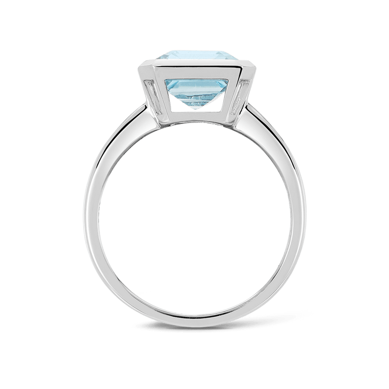Bezel Set Aquamarine Ring in 18ct White Gold Hardy Brothers 