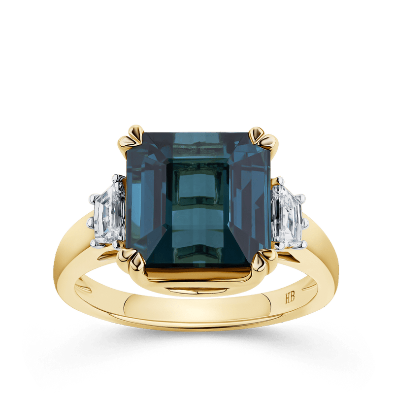 Blue Green Tourmaline and Diamond Ring in 18ct Yellow Gold  Hardy Brothers Jewellers