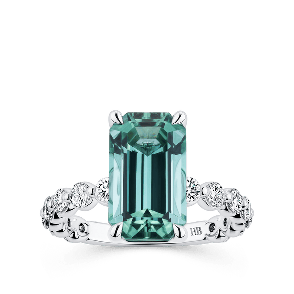 Neon Lagoon Tourmaline and Diamond Ring in 18ct White Gold Hardy Brothers Jewellers