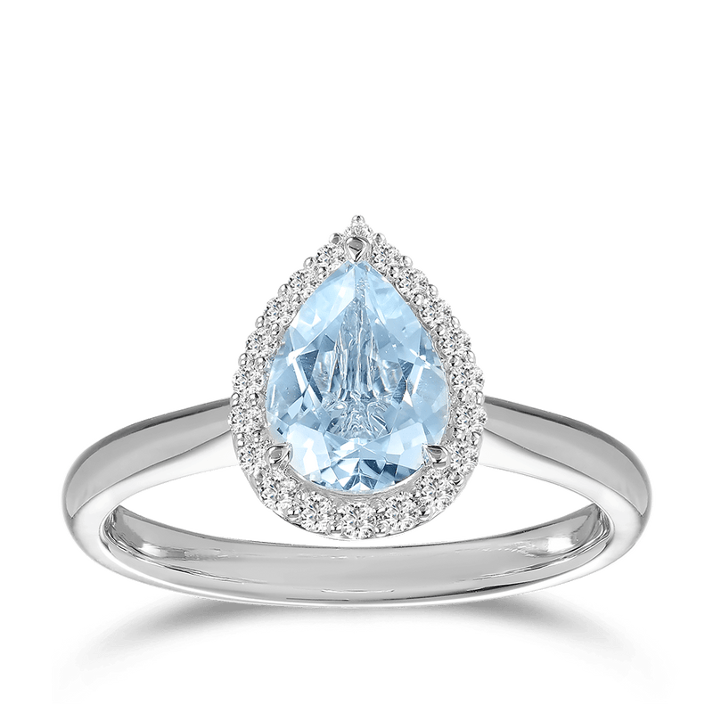 Pear Cut Aquamarine and Diamond Halo Ring Hardy Brothers Jewellers