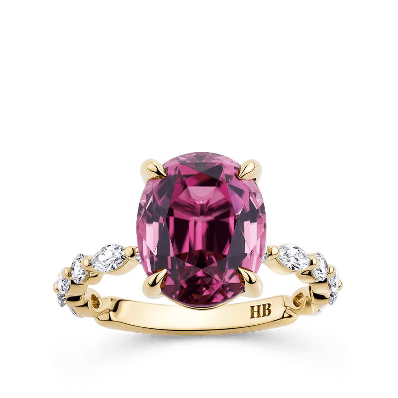 Pink Tourmaline and Diamond Ring in 18ct Yellow Gold Hardy Brothers 