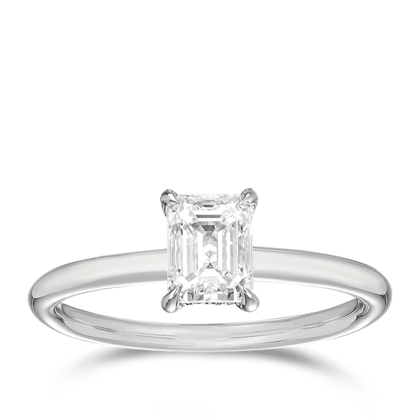 Raffiné 1.00 Carat Emerald Cut Diamond Solitaire Engagement Ring in 18ct White Gold Hardy Brothers 