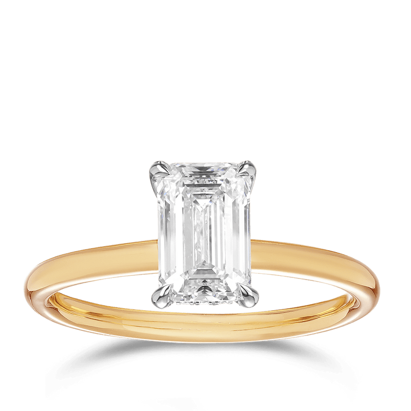 Raffiné 1.50 Carat Emerald Cut Solitaire Engagement Ring in 18ct Yellow Gold Hardy Brothers 