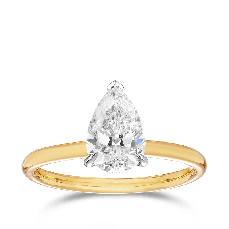 Raffiné 1.50 Carat Pear Cut Solitaire Engagement Ring in 18ct Yellow Gold Hardy Brothers 