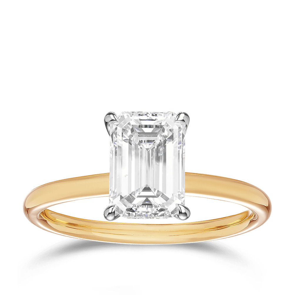 Raffiné 2.00 Carat Emerald Cut Solitaire Engagement Ring in 18ct Yellow Gold Hardy Brothers 
