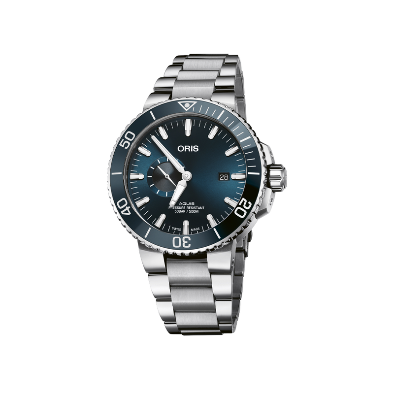 Oris Aquis Small Second Date 45.50mm Stainless Steel Bracelet 01 743 7733 4155-07 8 24 05PEB Hardy Brothers Jewellers