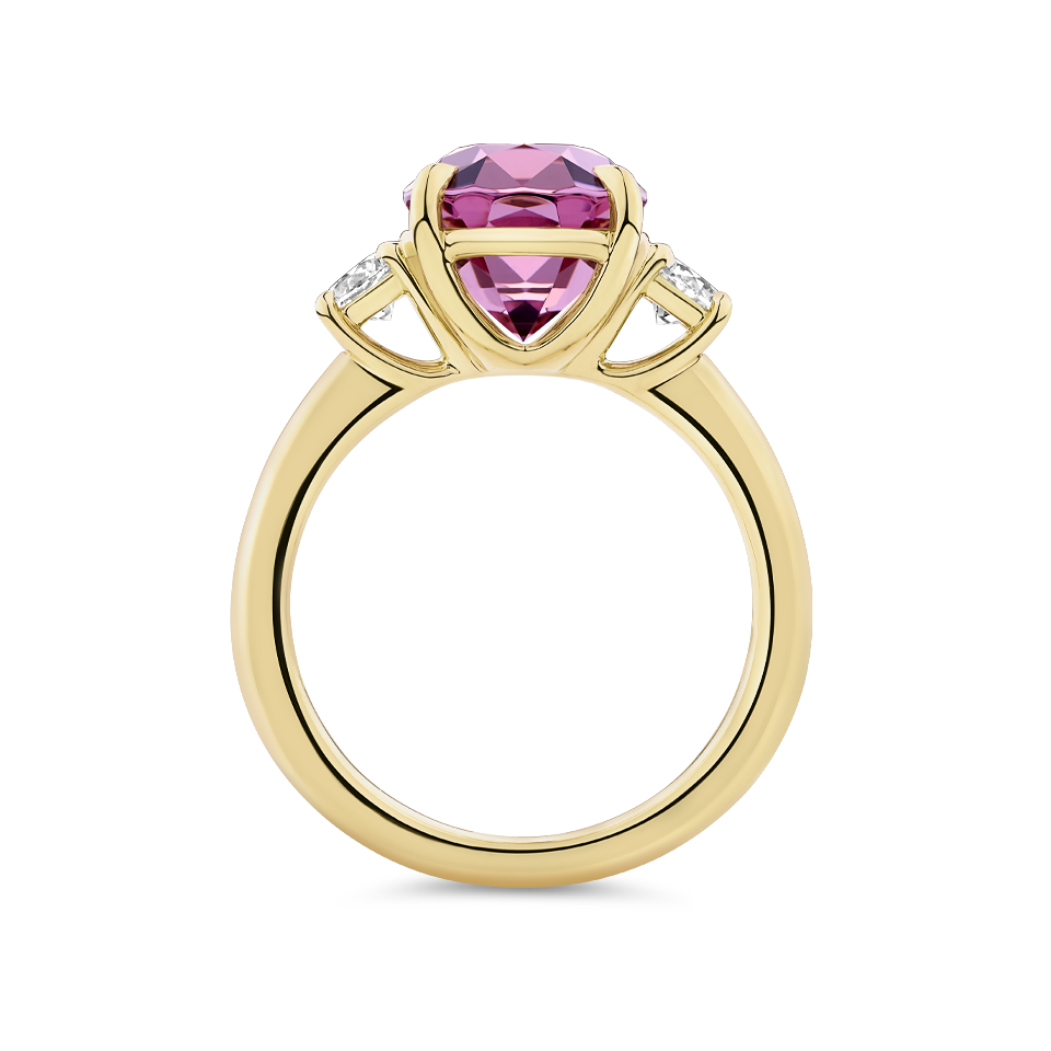 Oval Cut Pink Tourmaline and Diamond Ring made in 18ct Yellow Gold Hardy Brothers Jewellers