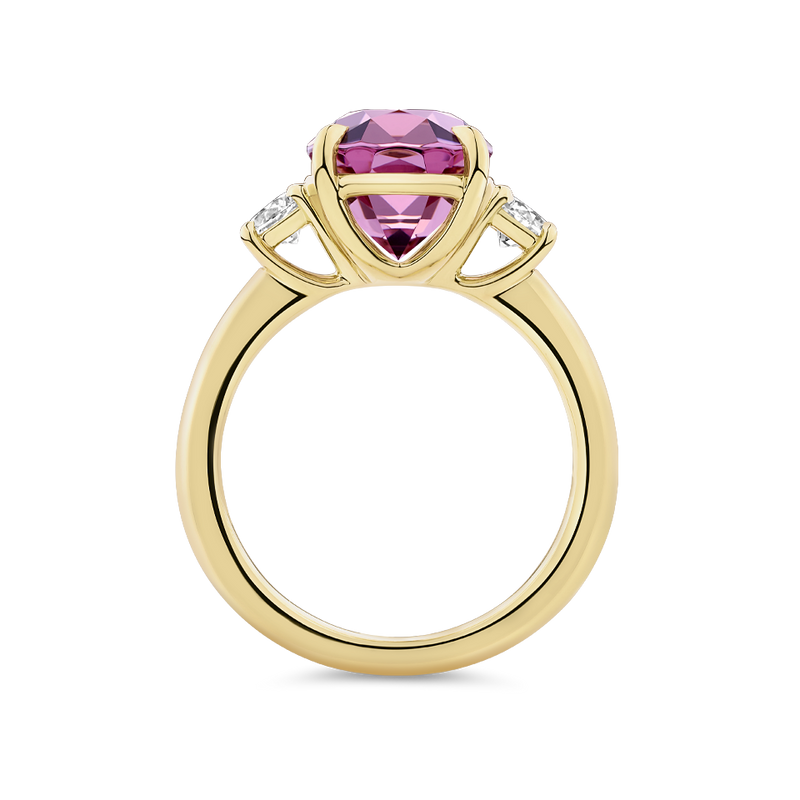 Oval Cut Pink Tourmaline and Diamond Ring made in 18ct Yellow Gold Hardy Brothers Jewellers