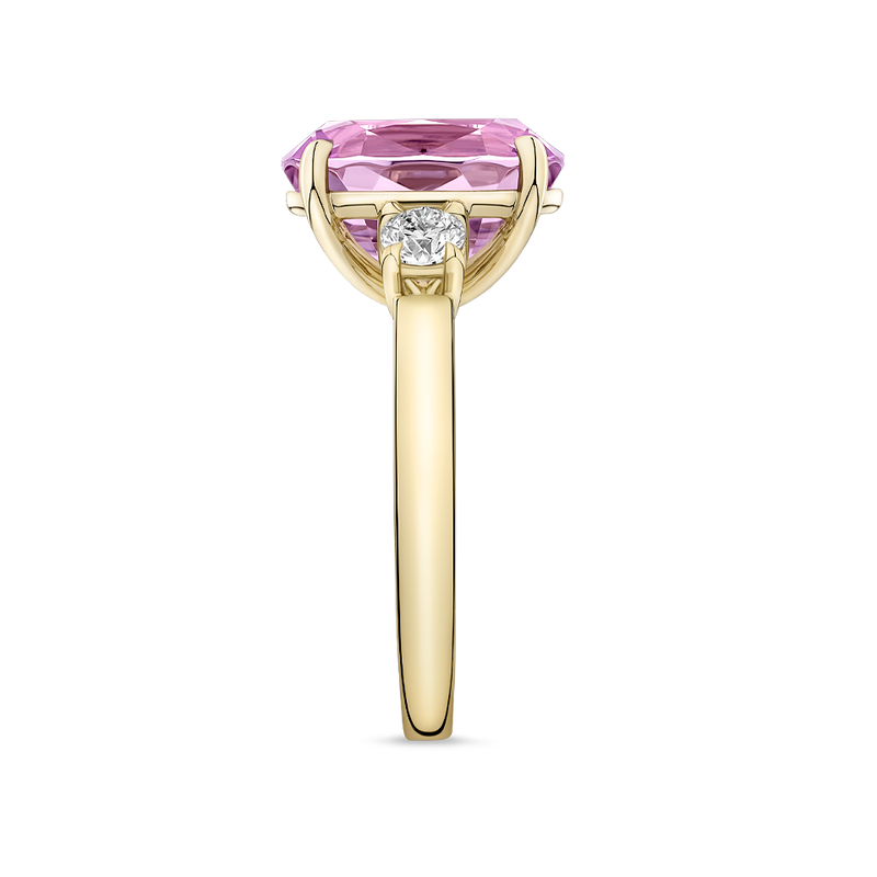 Oval Cut Pink Tourmaline and Diamond Ring made in 18ct Yellow Gold Hardy Brothers Jewellers