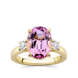 Oval Cut Pink Tourmaline and Diamond Ring made in 18ct Yellow Gold Hardy Brothers Jewellers