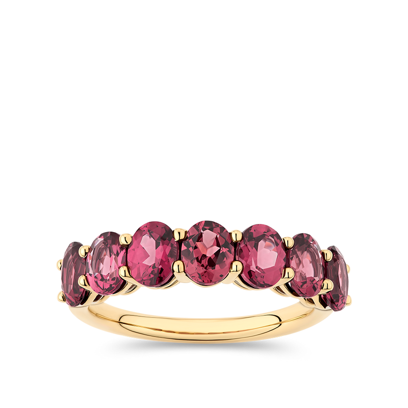 Oval Cut Rhodalite Garnet Half Eternity Band made in 18ct Yellow Gold Hardy Brothers Jewellers