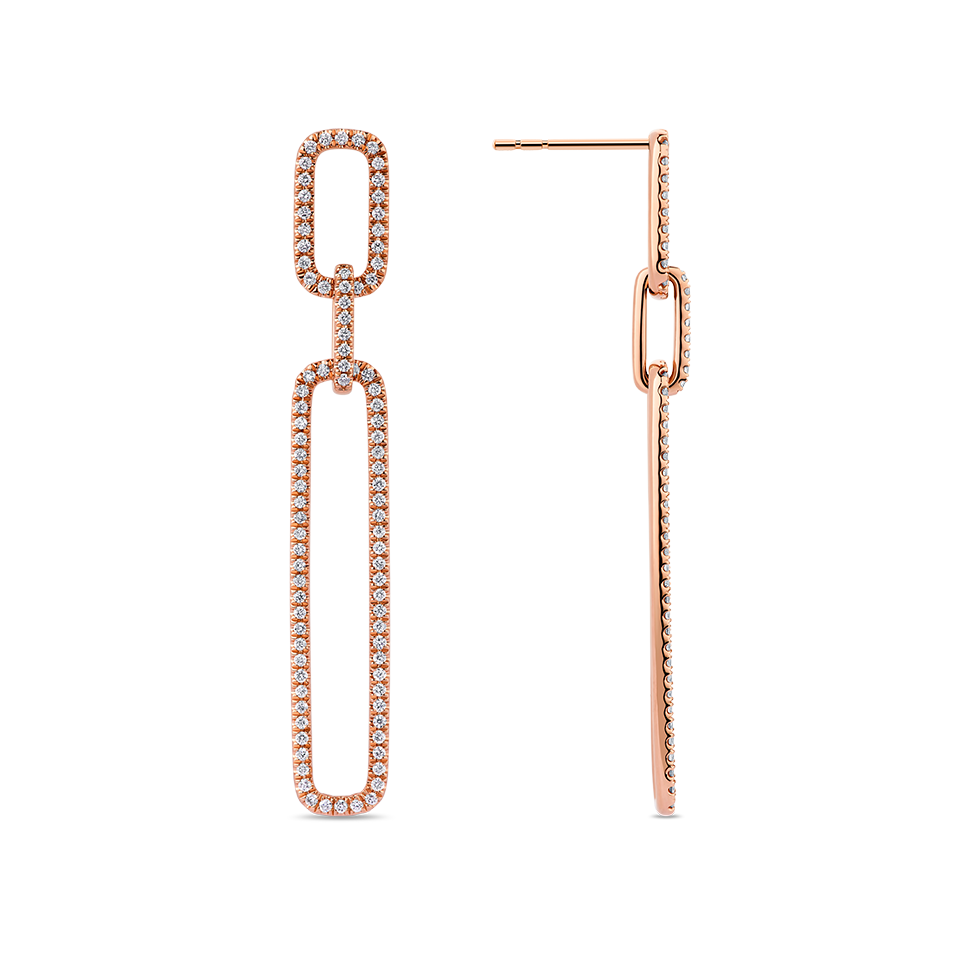 Paperclip Diamond Drop Earrings made in 18ct Rose Gold Hardy Brothers Jewellers
