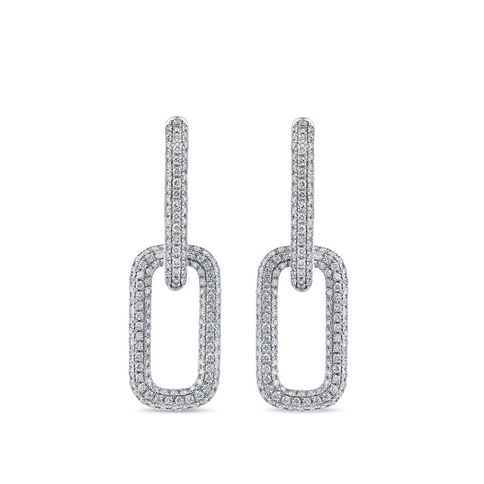 Paperclip Pavé Set Diamond Drop Earrings made in 18ct White Gold Hardy Brothers Jewellers