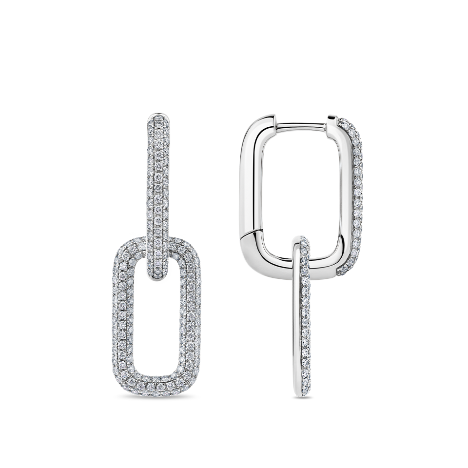 Paperclip Pavé Set Diamond Drop Earrings made in 18ct White Gold Hardy Brothers Jewellers