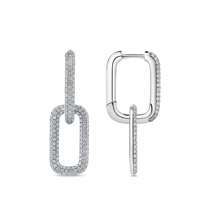 Paperclip Pavé Set Diamond Drop Earrings made in 18ct White Gold Hardy Brothers Jewellers