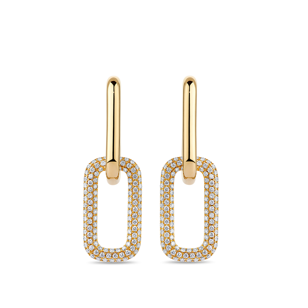 Paperclip Pavé Set Diamond Drop Earrings made in 18ct Yellow Gold Hardy Brothers Jewellers