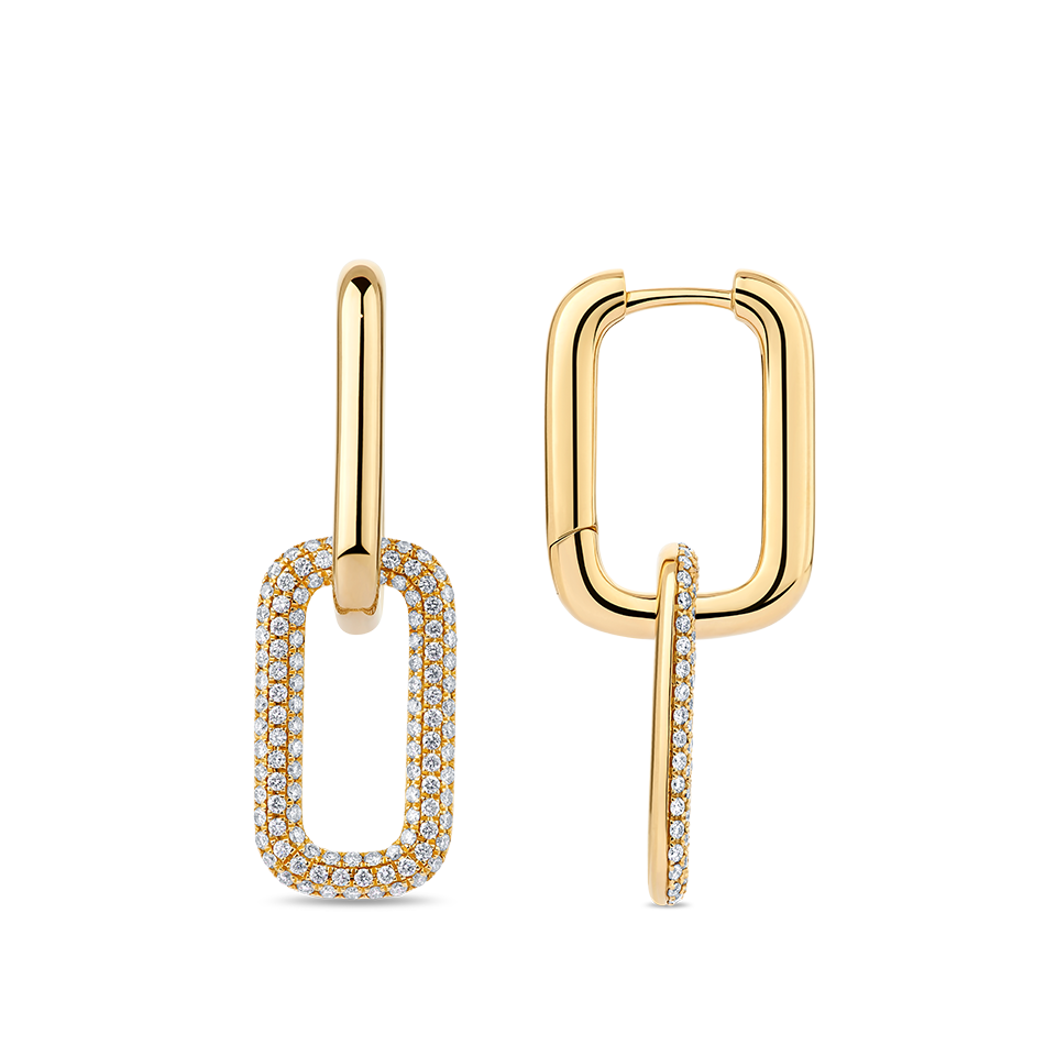 Paperclip Pavé Set Diamond Drop Earrings made in 18ct Yellow Gold Hardy Brothers Jewellers