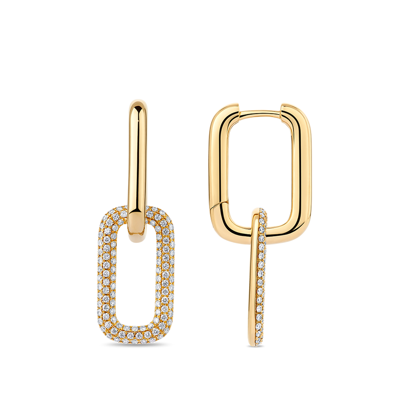 Paperclip Pavé Set Diamond Drop Earrings made in 18ct Yellow Gold Hardy Brothers Jewellers