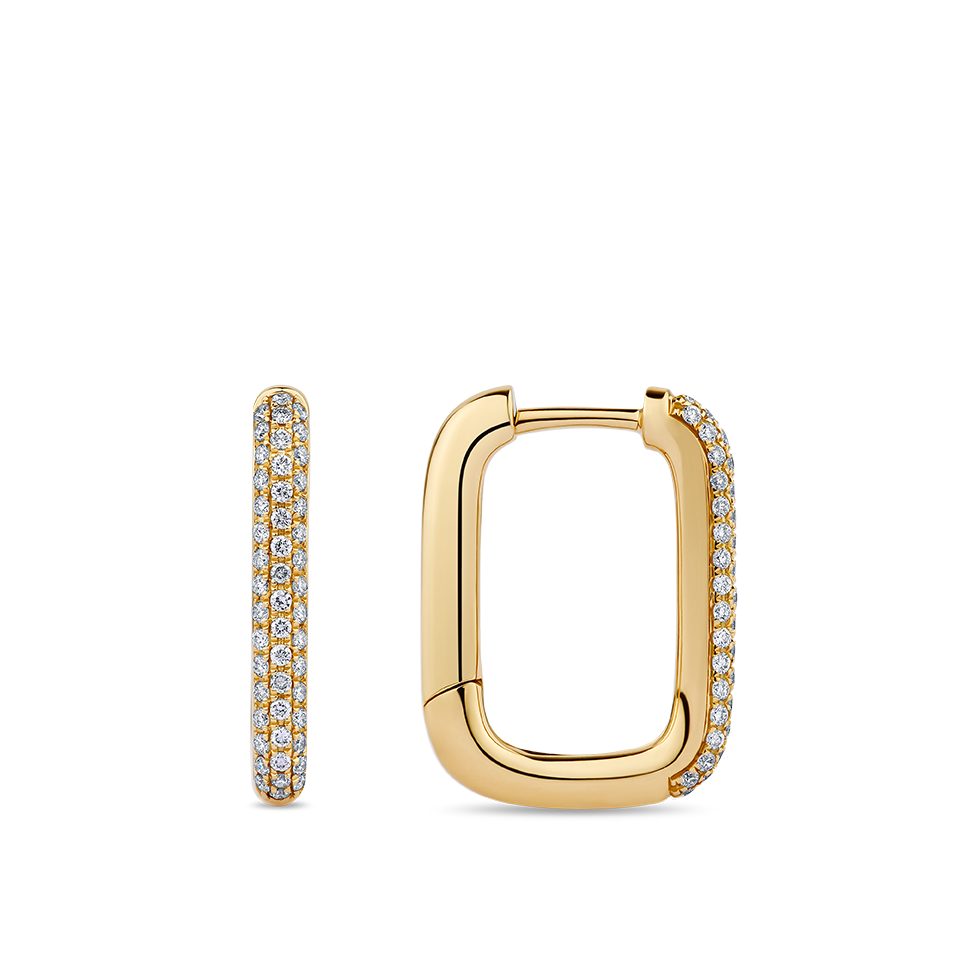 Paperclip Pavé Set Diamond Huggie Earrings made in 18ct Yellow Gold Hardy Brothers Jewellers