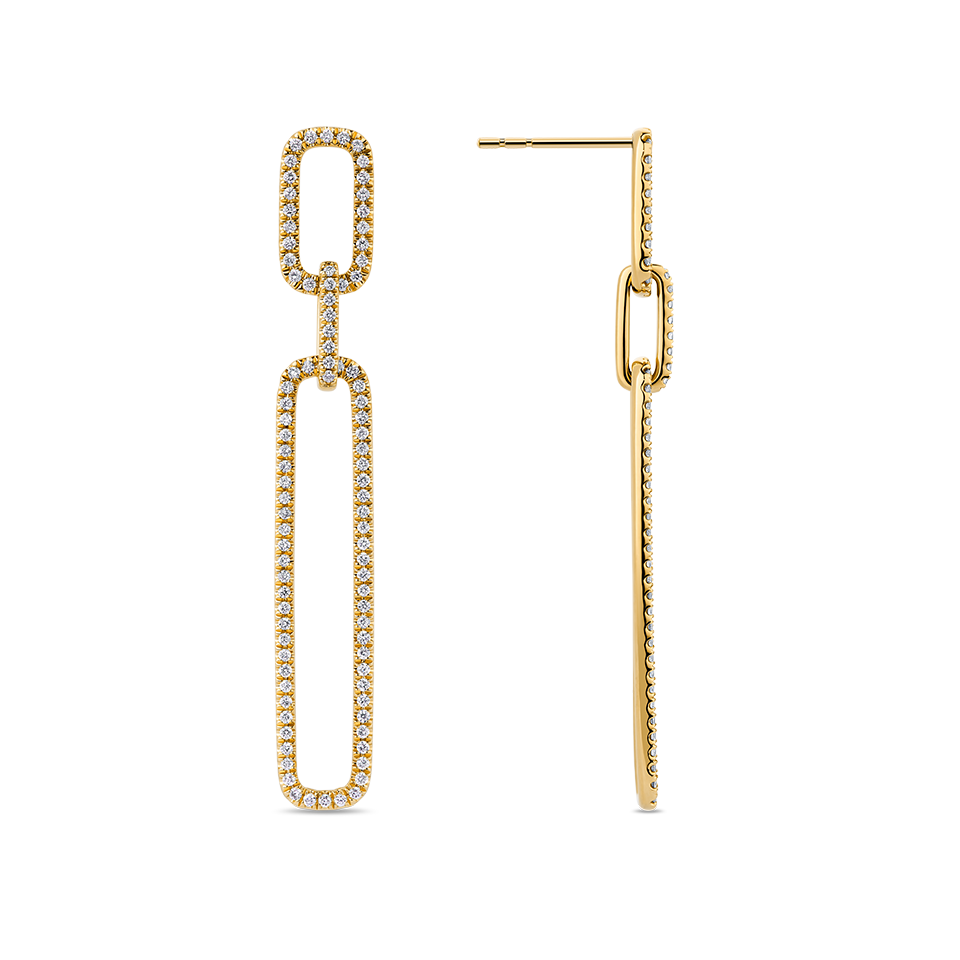 Paperclip Diamond Drop Earrings made in 18ct Yellow Gold Hardy Brothers Jewellers