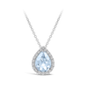 Pear Shaped Halo Aquamarine and Diamond Pendant in 18ct White Gold Hardy Brothers Jewellers