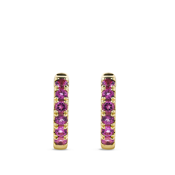 Ear Party Pink Tourmaline Huggie Earrings in 18ct Yellow Gold Hardy Brothers Jewellers