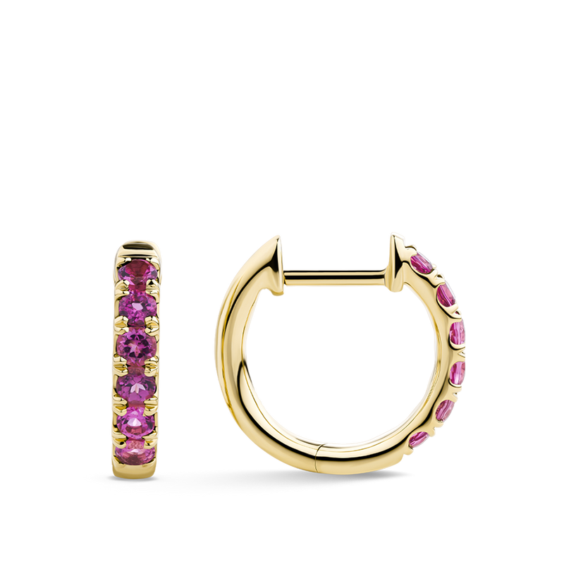 Ear Party Pink Tourmaline Huggie Earrings in 18ct Yellow Gold Hardy Brothers Jewellers